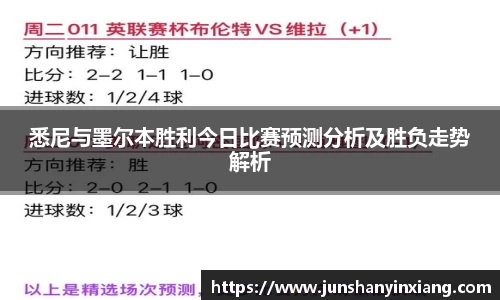 悉尼与墨尔本胜利今日比赛预测分析及胜负走势解析